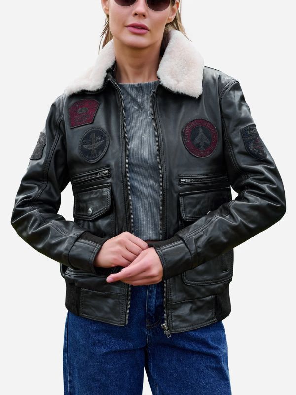 Outerwear Trends Kinsley Black Leather Flight Bomber Jacket