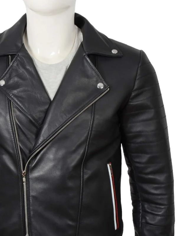 Outerwear Trends Long Flap Collar Real Leather Black Biker Jacket For Men