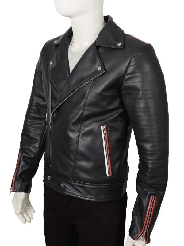 Outerwear Trends Long Flap Collar Real Leather Black Biker Jacket For Men