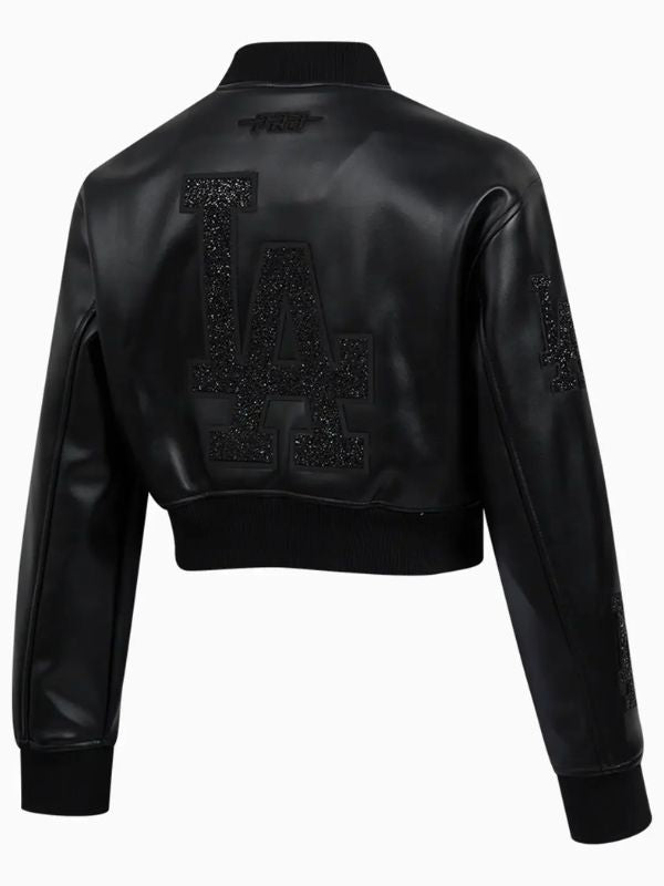 Outerwear Trends Los Angeles Dodgers Leather Varsity Cropped Jacket