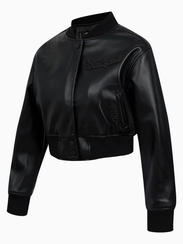 Outerwear Trends Los Angeles Dodgers Leather Varsity Cropped Jacket