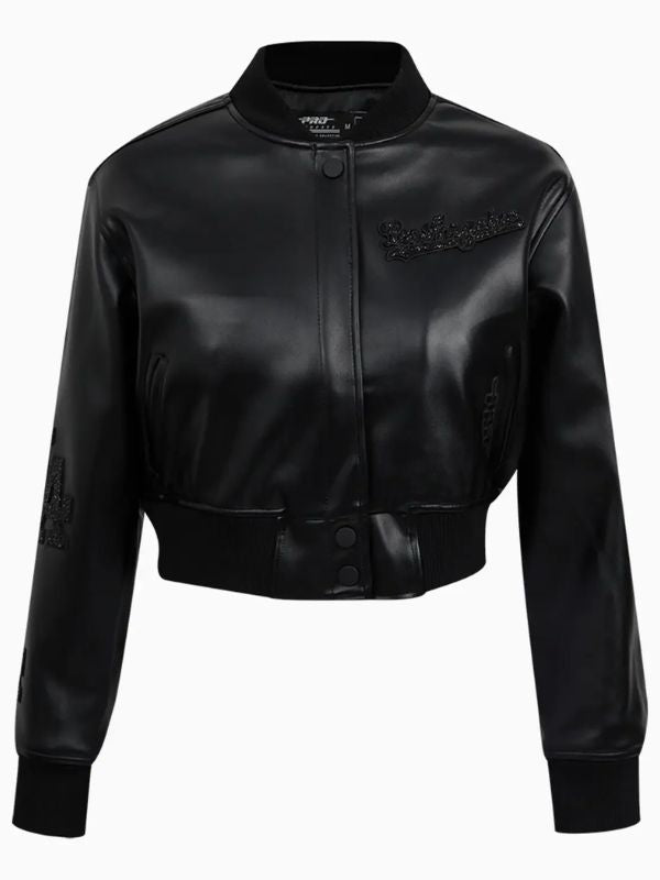 Outerwear Trends Los Angeles Dodgers Leather Varsity Cropped Jacket