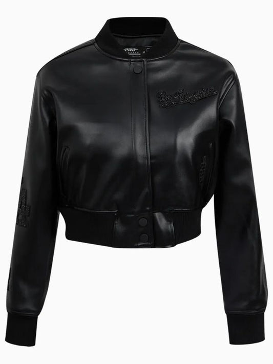 Outerwear Trends Los Angeles Dodgers Leather Varsity Cropped Jacket