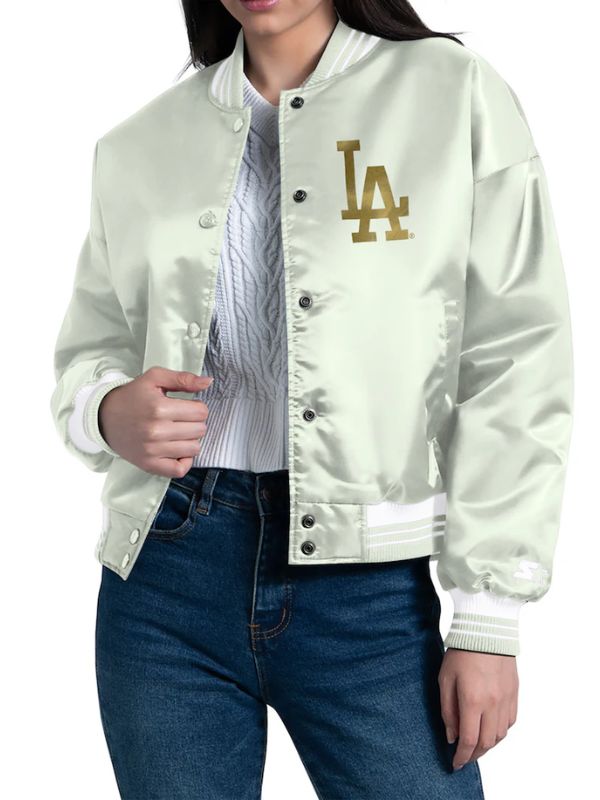 Outerwear Trends Los Angeles Dodgers Starter Fashion Script Varsity Jacket