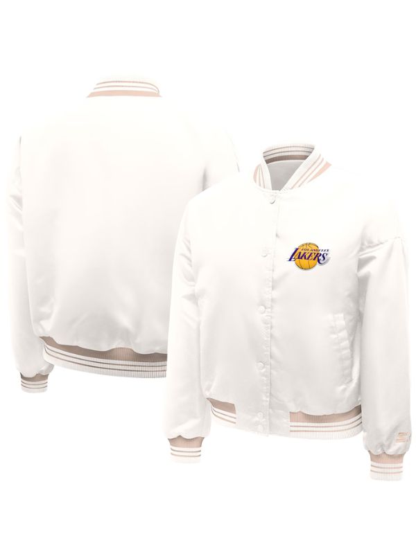 Outerwear Trends Los Angeles Lakers Starter Cream Printed Logo Varsity Jacket