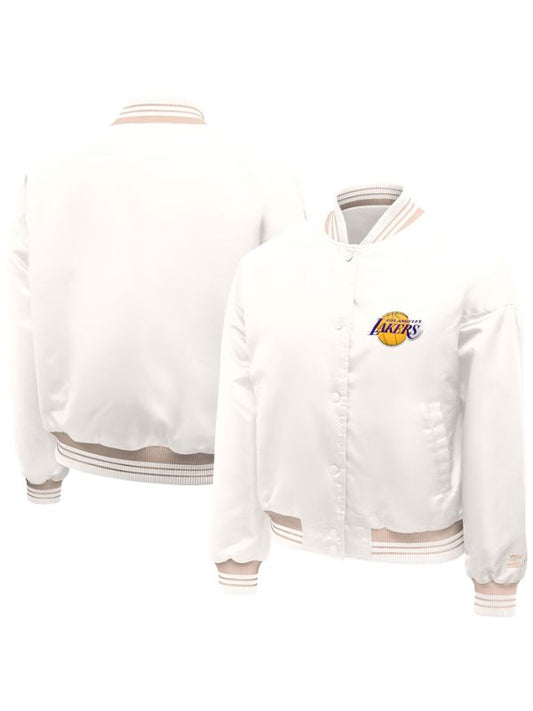 Outerwear Trends Los Angeles Lakers Starter Cream Printed Logo Varsity Jacket
