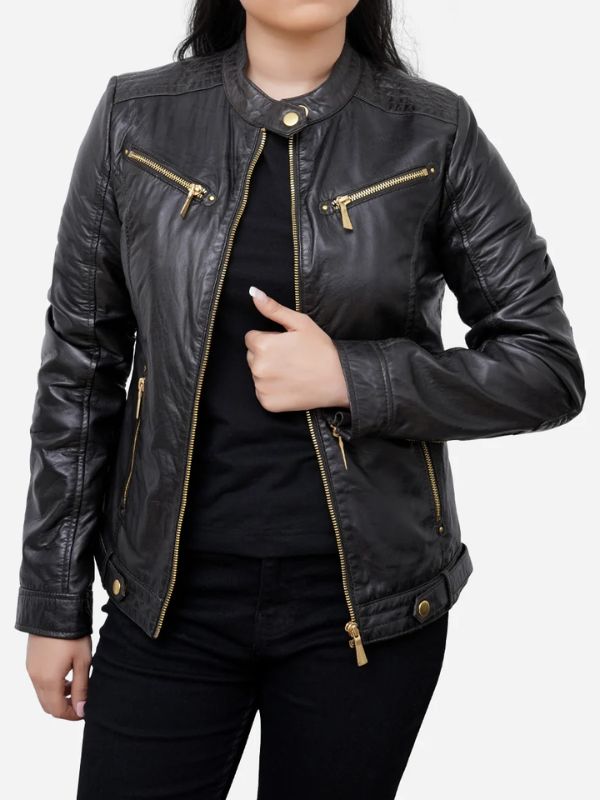 Outerwear Trends Maya Black Sheepskin Classic Moto Leather Jacket