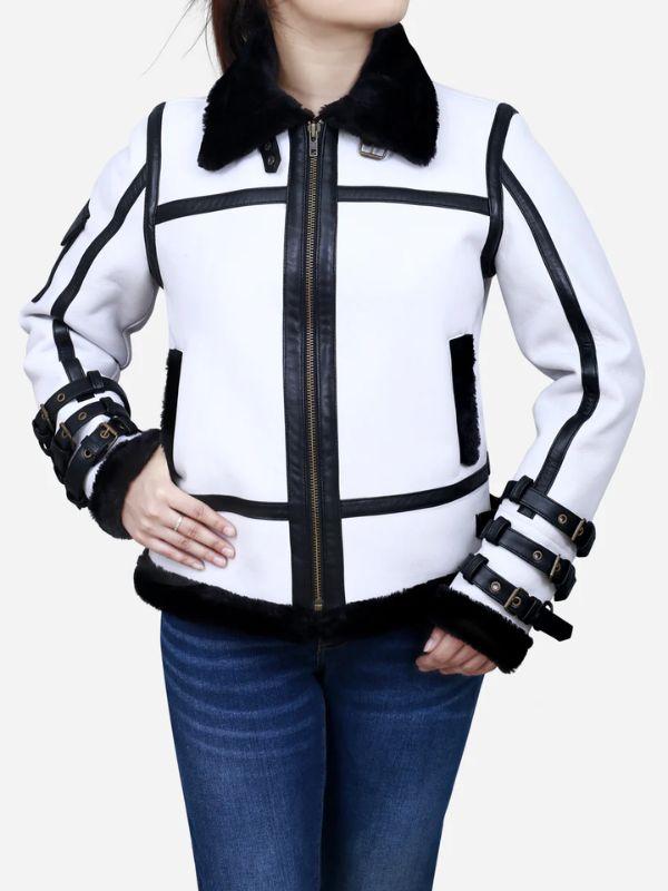 Outerwear Trends Medusa Women's White Leather B3 Bomber Jacket