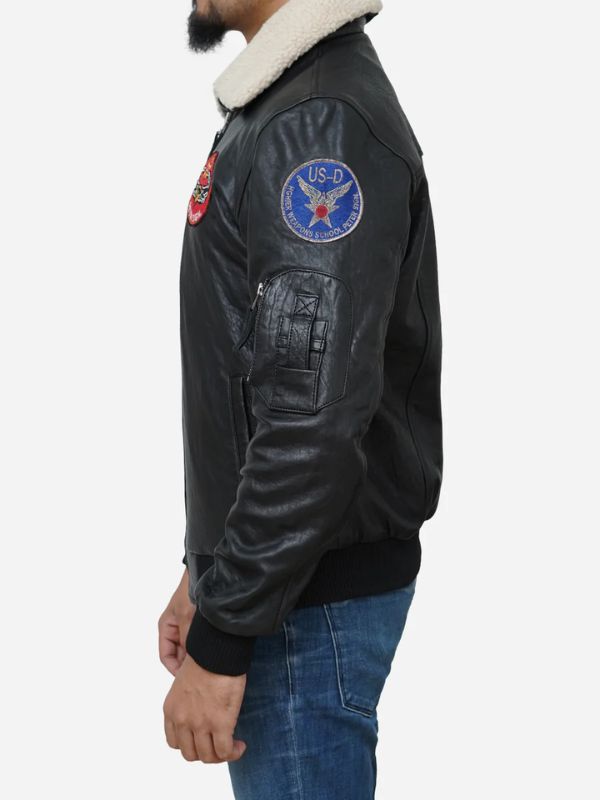 Outerwear Trends Men's Black Genuine Leather Jacket With Shearling Collar