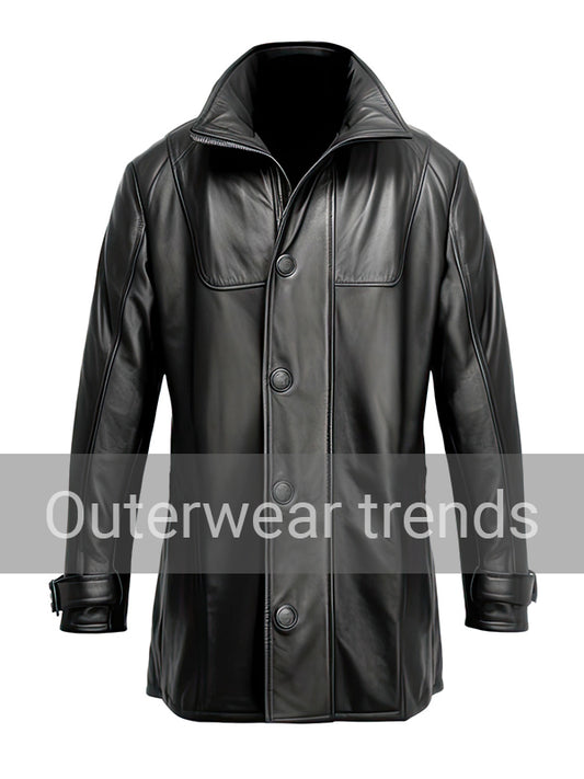 Outerwear Trends Men’s Black Genuine Sheepskin Shirt Collar Leather Coat