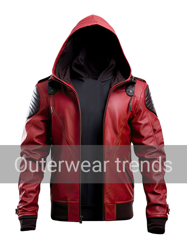 Outerwear Trends Men’s Red Genuine Sheepskin Stylish Hooded Jacket