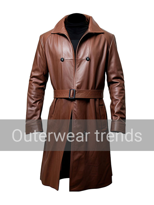 Outerwear Trends Mens Brown Belted Sheepskin Leather Trench Coat