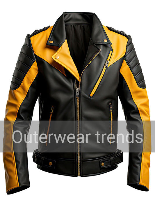 Outerwear Trends Mens Yellow and Black Soft Leather Biker Style Jacket
