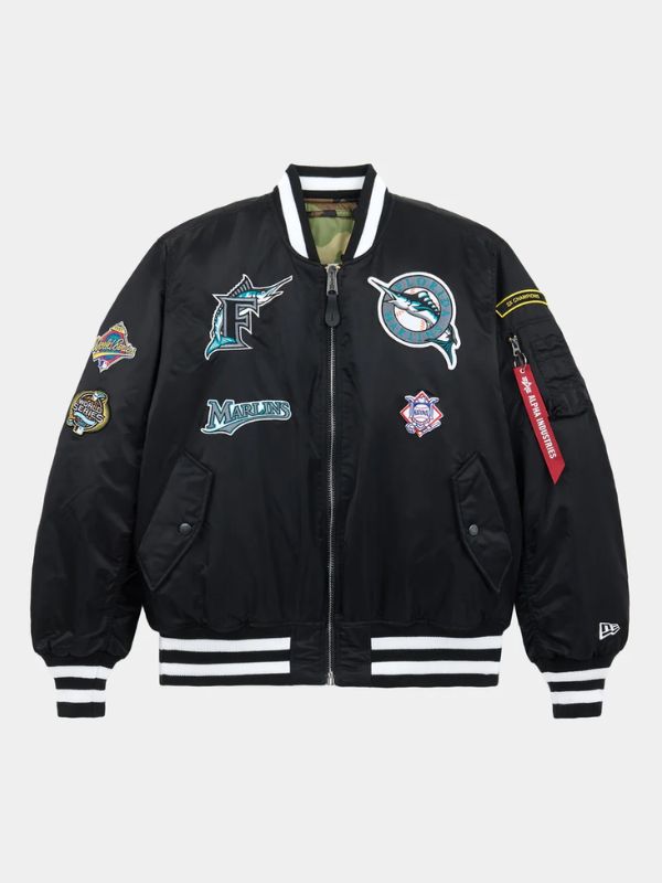 Outerwear Trends Miami Marlins X Alpha X New Era MA- 1 Bomber Jacket