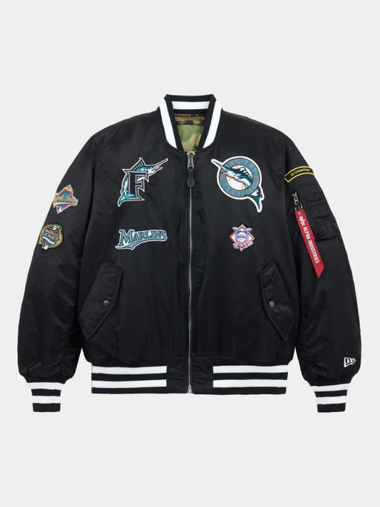 Outerwear Trends Miami Marlins X Alpha X New Era MA- 1 Bomber Jacket