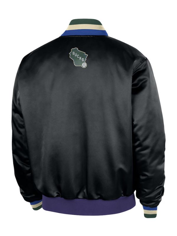 Outerwear Trends Milwaukee Bucks Nike Black 2025/26 Courtside Bomber Jacket