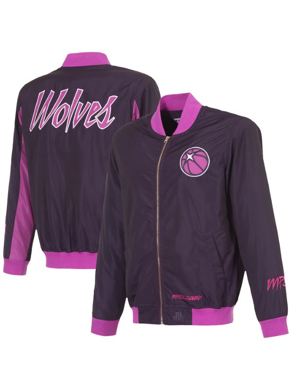 Outerwear Trends Minnesota Timberwolves JH Design Purple Bomber Jacket