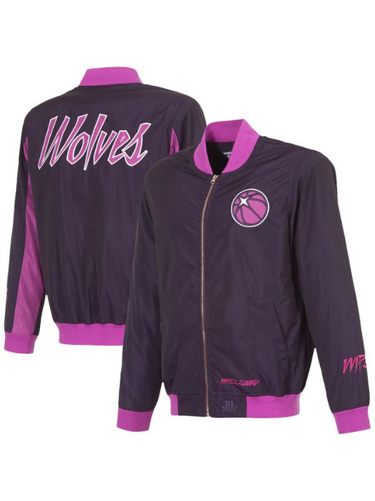 Outerwear Trends Minnesota Timberwolves JH Design Purple Bomber Jacket