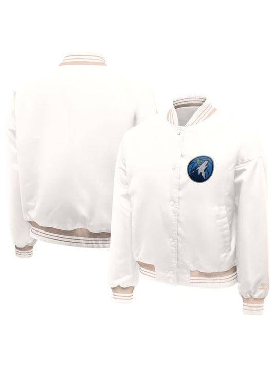 Outerwear Trends Minnesota Timberwolves Starter Cream Printed Logo Varsity Jacket