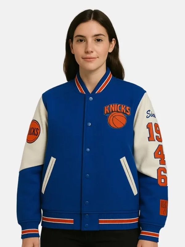 Outerwear Trends Mitchell & Ness Knicks Team History Varsity Jacket
