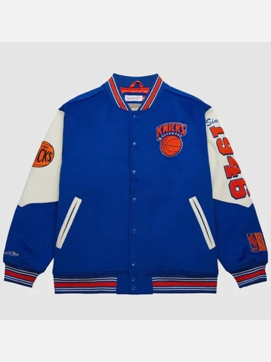 Outerwear Trends Mitchell & Ness Knicks Team History Varsity Jacket