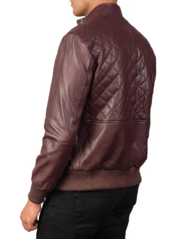 Outerwear Trends Moda Maroon Leather Bomber Jacket