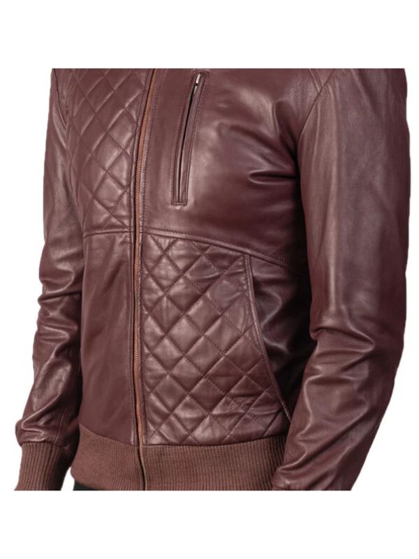Outerwear Trends Moda Maroon Leather Bomber Jacket