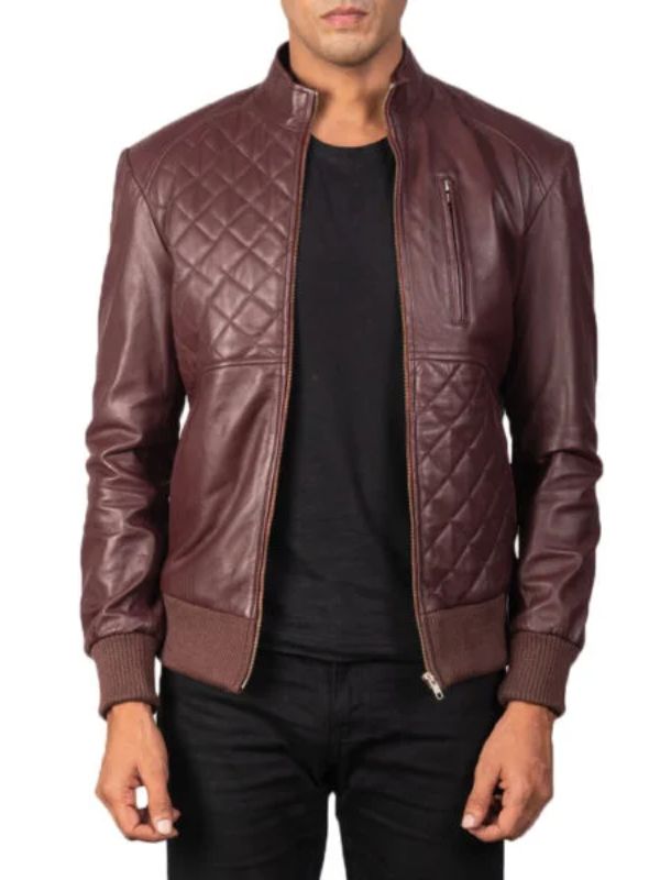 Outerwear Trends Moda Maroon Leather Bomber Jacket