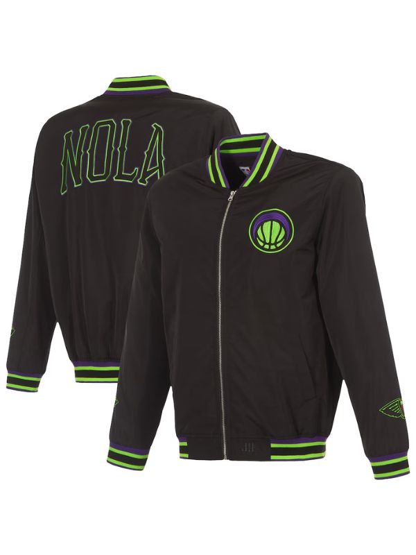 Outerwear Trends New Orleans Pelicans JH Design Black Bomber Jacket