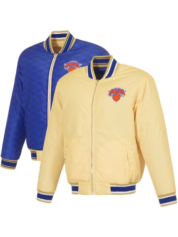 Outerwear Trends New York Knicks JH Design Cream/Blue Reversible Jacket