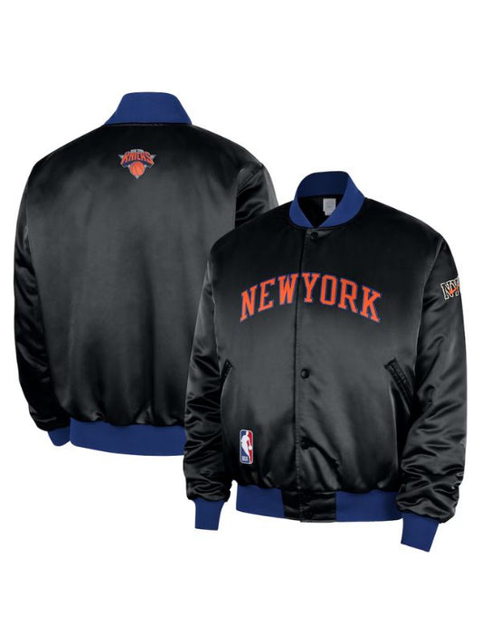 Outerwear Trends New York Knicks Nike Black 2025/26 Courtside Bomber Jacket
