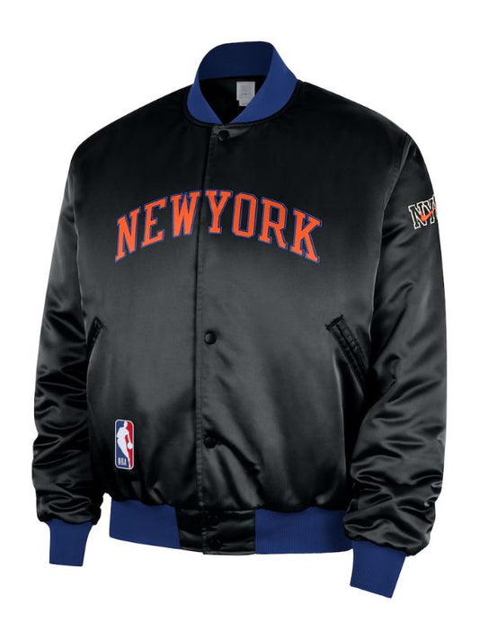 Outerwear Trends New York Knicks Nike Black 2025/26 Courtside Bomber Jacket