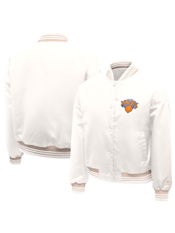 Outerwear Trends New York Knicks Starter Cream Printed Logo Varsity Jacket