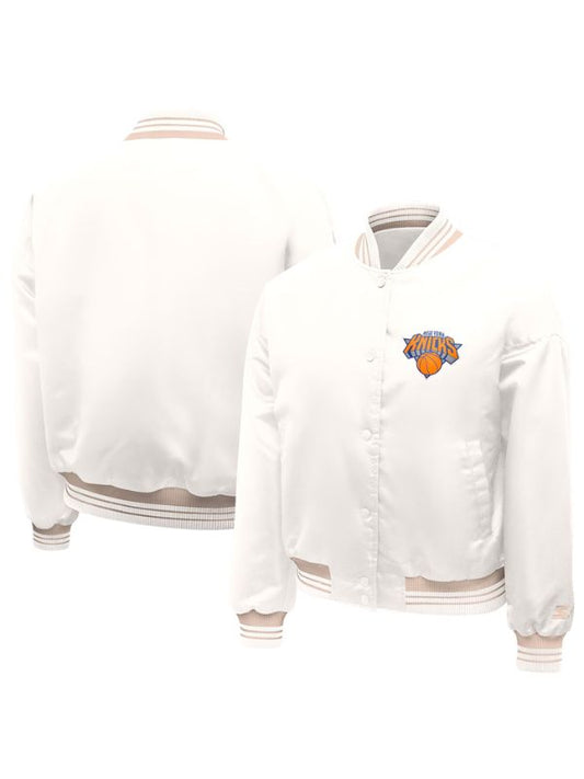 Outerwear Trends New York Knicks Starter Cream Printed Logo Varsity Jacket