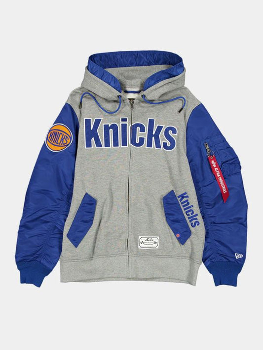 Outerwear Trends New York Knicks X Alpha X New Era MA- 1 Zip Up Hoodie