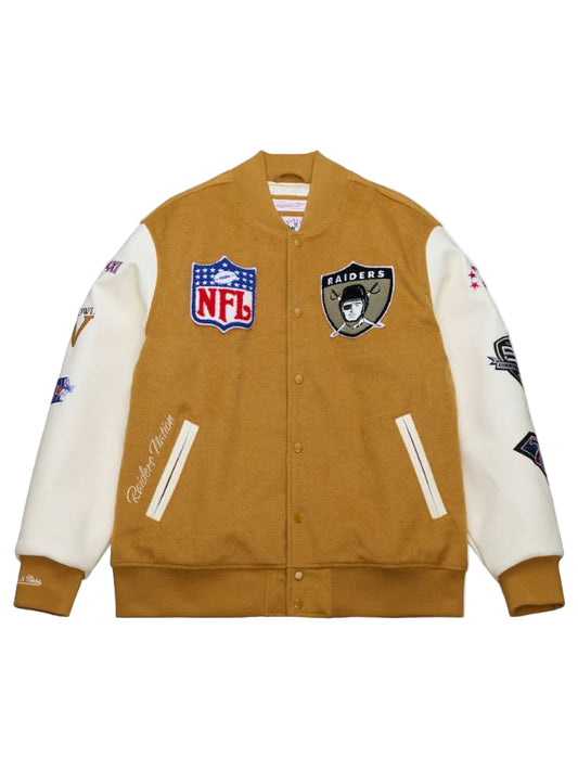 Outerwear Trends Oakland Raiders Brown/White Dusted Varsity Jacket