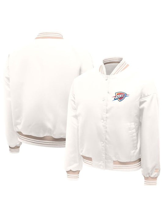 Outerwear Trends Oklahoma City Thunder Starter Cream Printed Logo Varsity Jacket