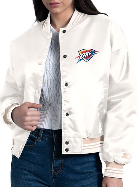 Outerwear Trends Oklahoma City Thunder Starter Cream Printed Logo Varsity Jacket