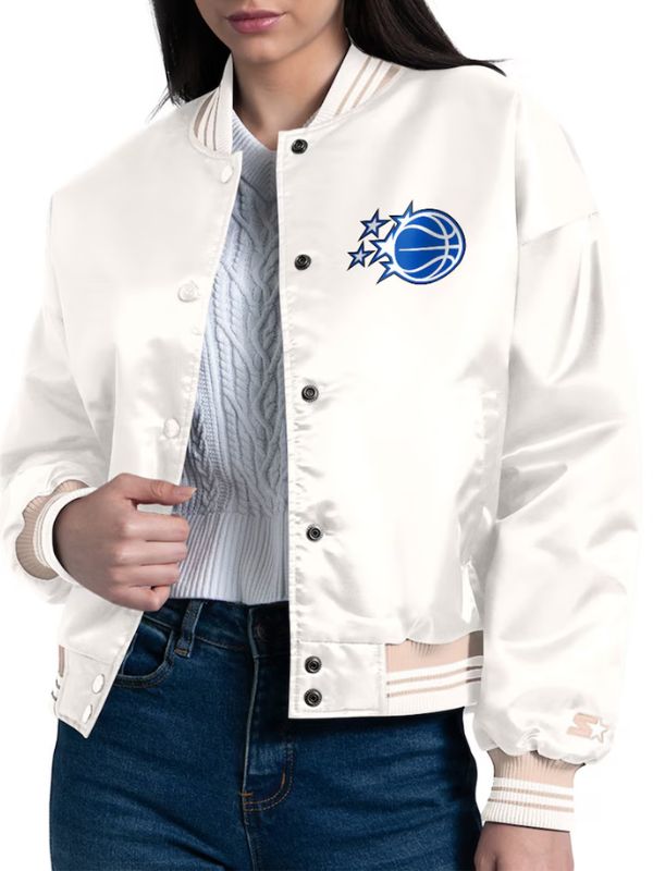 Outerwear Trends Orlando Magic Starter Cream Printed Logo Varsity Jacket