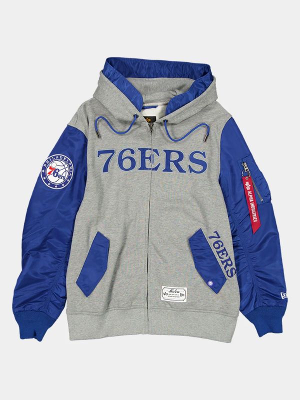 Outerwear Trends Philadelphia 76ers X Alpha X New Era MA- 1 Zip Up Hoodie