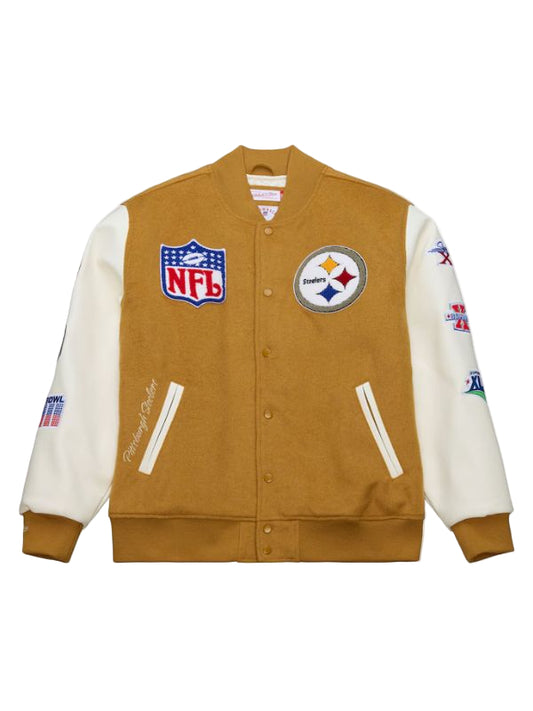 Outerwear Trends Pittsburgh Steelers Brown/White Dusted Varsity Jacket