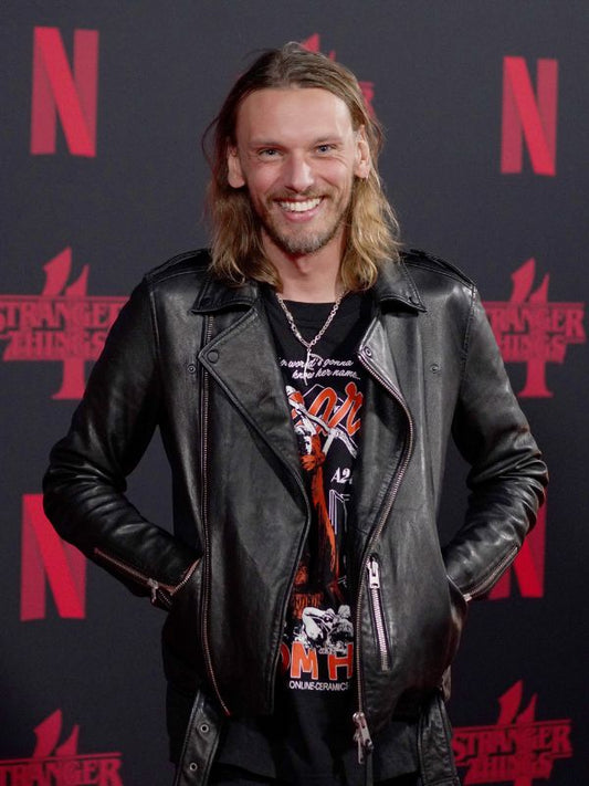 Outerwear Trends Stranger Things Premiere Jamie Campbell Bower Black Jacket