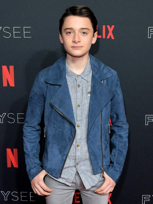 Outerwear Trends Stranger Things Premiere Will Byers Blue Suede Jacket