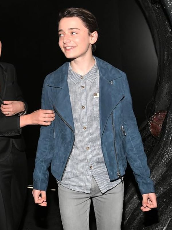 Outerwear Trends Stranger Things Premiere Will Byers Blue Suede Jacket