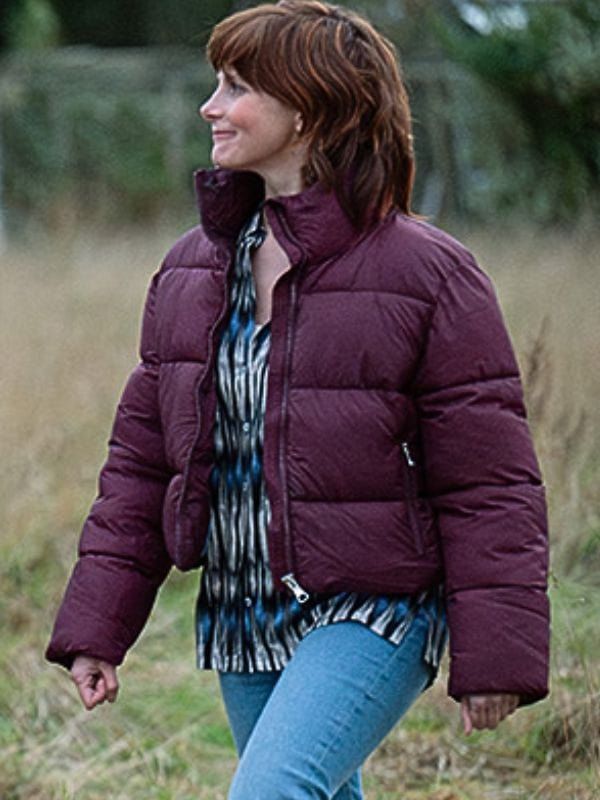 Outerwear Trends Such Brave Girls 2025 Louise Brealey Purple Jacket