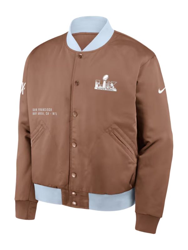 Outerwear Trends Super Bowl LX Nike Brown Legacy Bomber Jacket