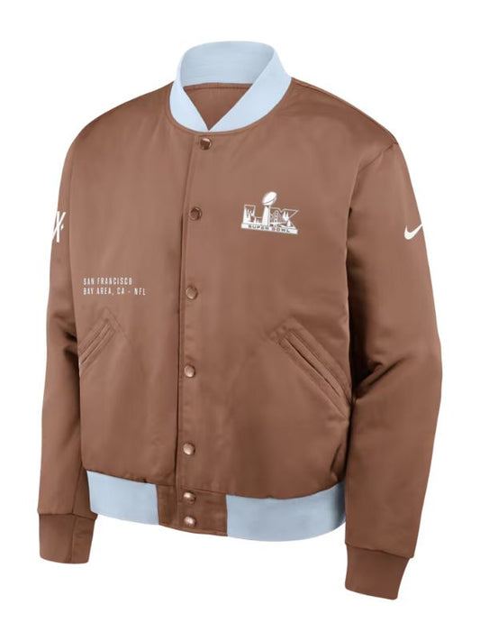 Outerwear Trends Super Bowl LX Nike Brown Legacy Bomber Jacket