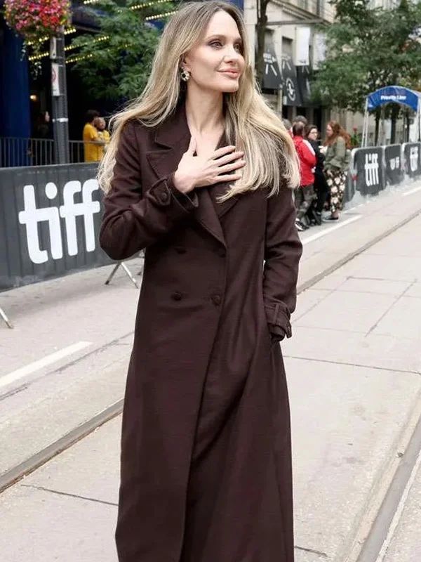 Outerwear Trends TIFF Angelina Jolie Premiere Brown Coat
