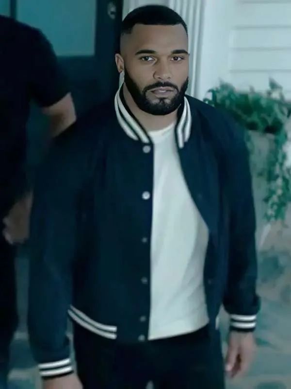 Outerwear Trends Tyler Perrys Duplicity 2025 Tyler Lepley Black Varsity Jacket