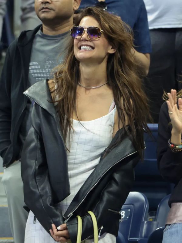 Outerwear Trends US Open 2025 Katie Holmes Leather Jacket